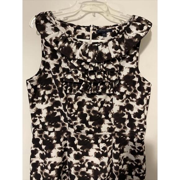 Banana Republic Womens Size 14 Brown/White Ruffled-Neck, Sleeveless Dress! M128 - Picture 2 of 10